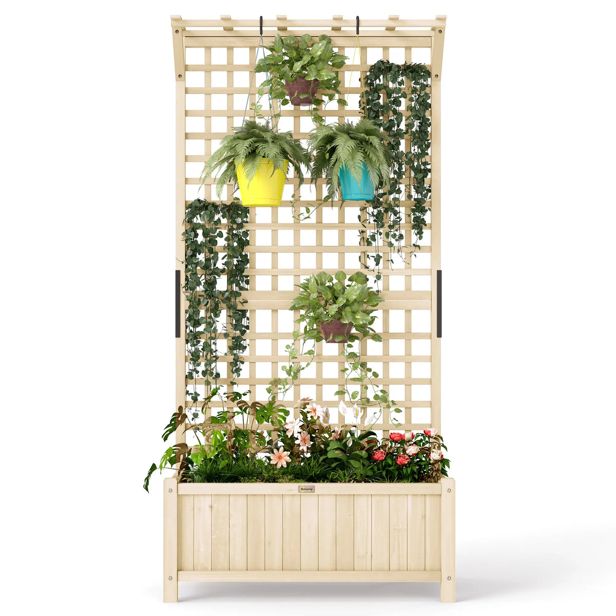 Wood Planter with Trellis, Raised Garden Bed, Privacy Screen, Natural Wood Raised Garden Beds Natural at Gallery Canada