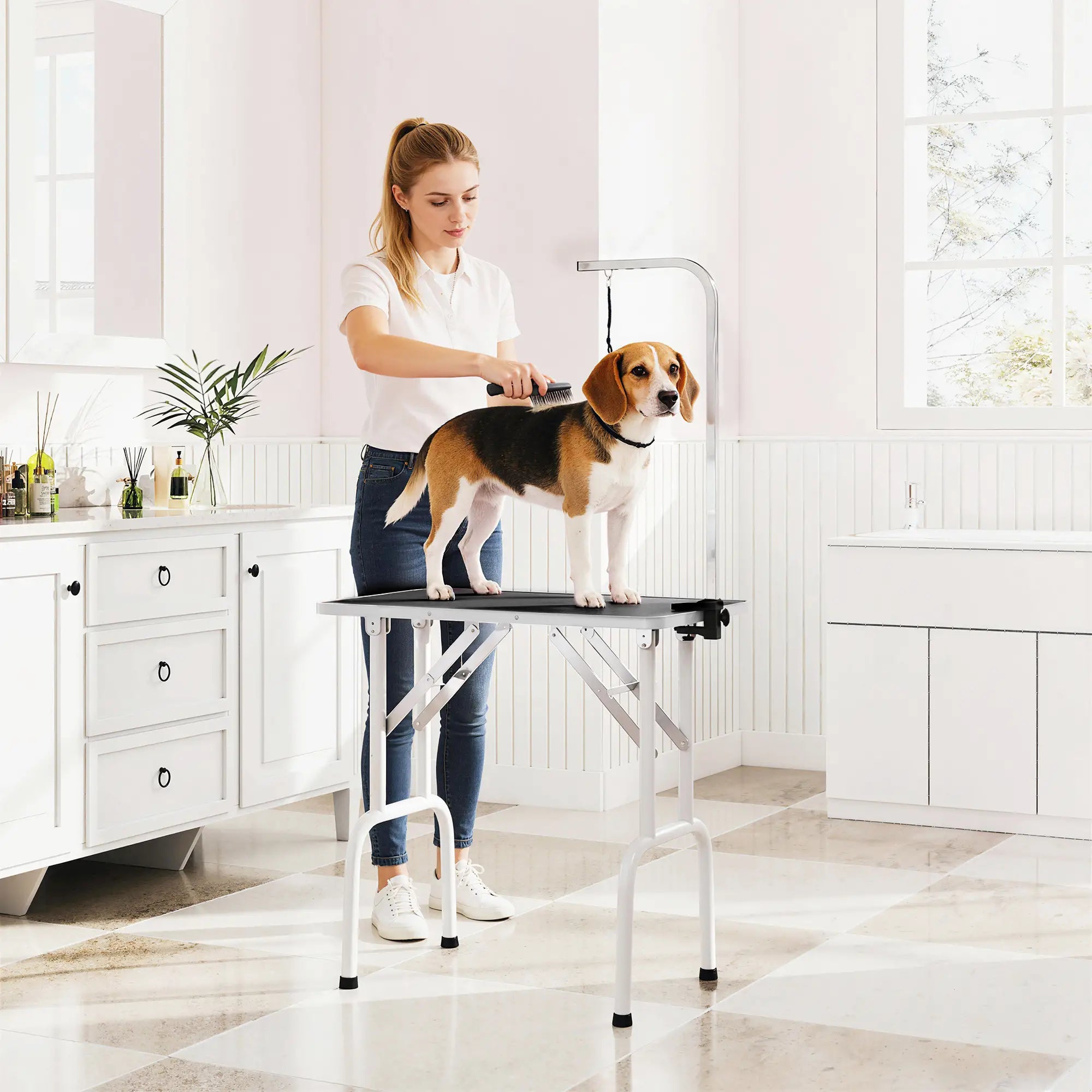Foldable Pet Grooming Table, Adjustable Arm, Non-Slip Surface, Black Dog Grooming Tables at Gallery Canada