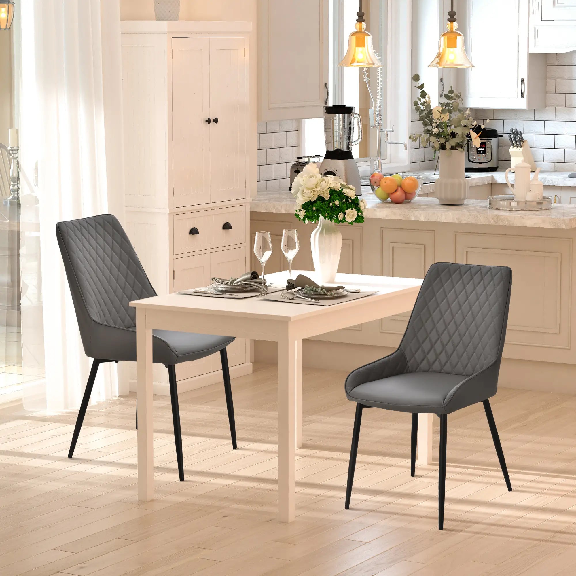 Modern Dining Chairs Set of 2, PU Leather, Metal Legs, Grey Bar Stools at Gallery Canada