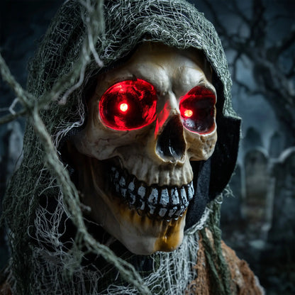5.6 Ft Animated Grim Reaper Halloween Animatronic, Moves & Glows