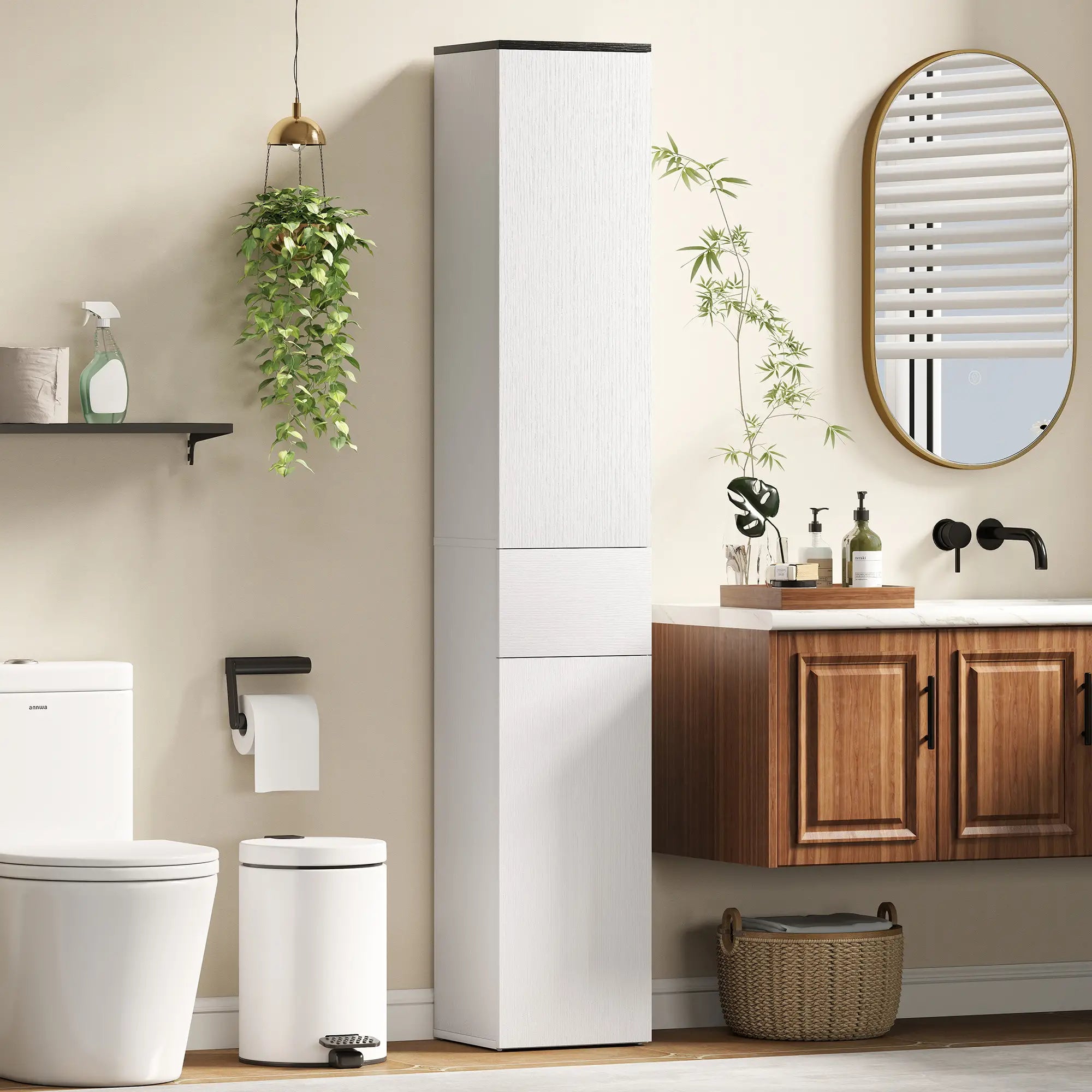 Tall Bathroom Cabinet, 2 Cupboards And Drawer, Adjustable Shelves, White Freestanding Bathroom Cabinets at Gallery Canada