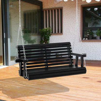 2 Seater Wooden Porch Swing, Outdoor Garden Bench, Black Hanging Porch Swings at Gallery Canada