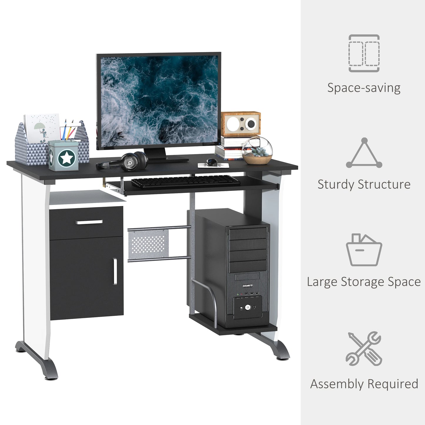 Computer Desk With Keyboard Tray, CPU Stand, Black and White Computer Desks at Gallery Canada