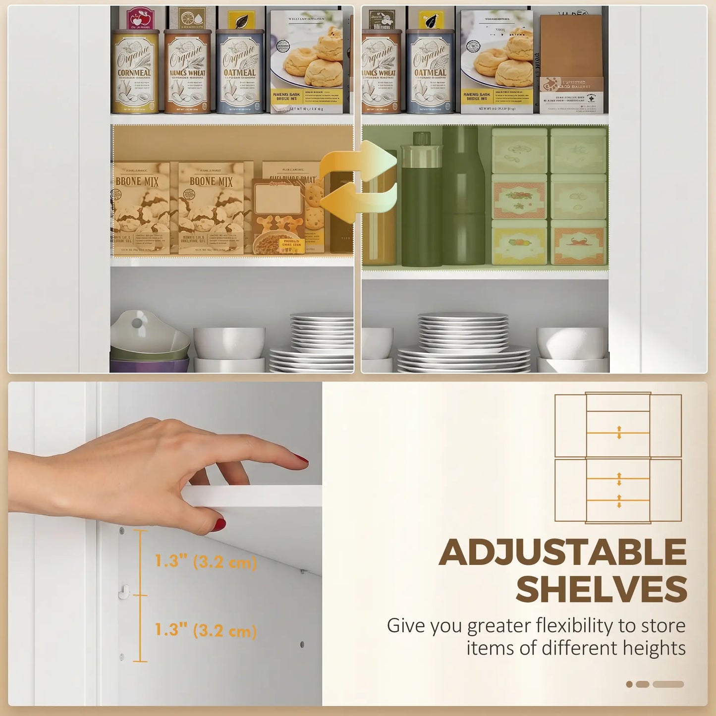 72 Inch Kitchen Pantry, Storage Cabinet with Drawer, White, White Kitchen Pantry Cabinets at Gallery Canada