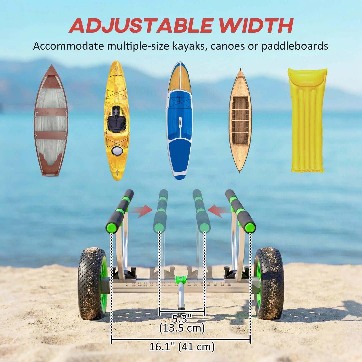 Adjustable Width Kayak Cart Dolly, Green Kayak Carts at Gallery Canada