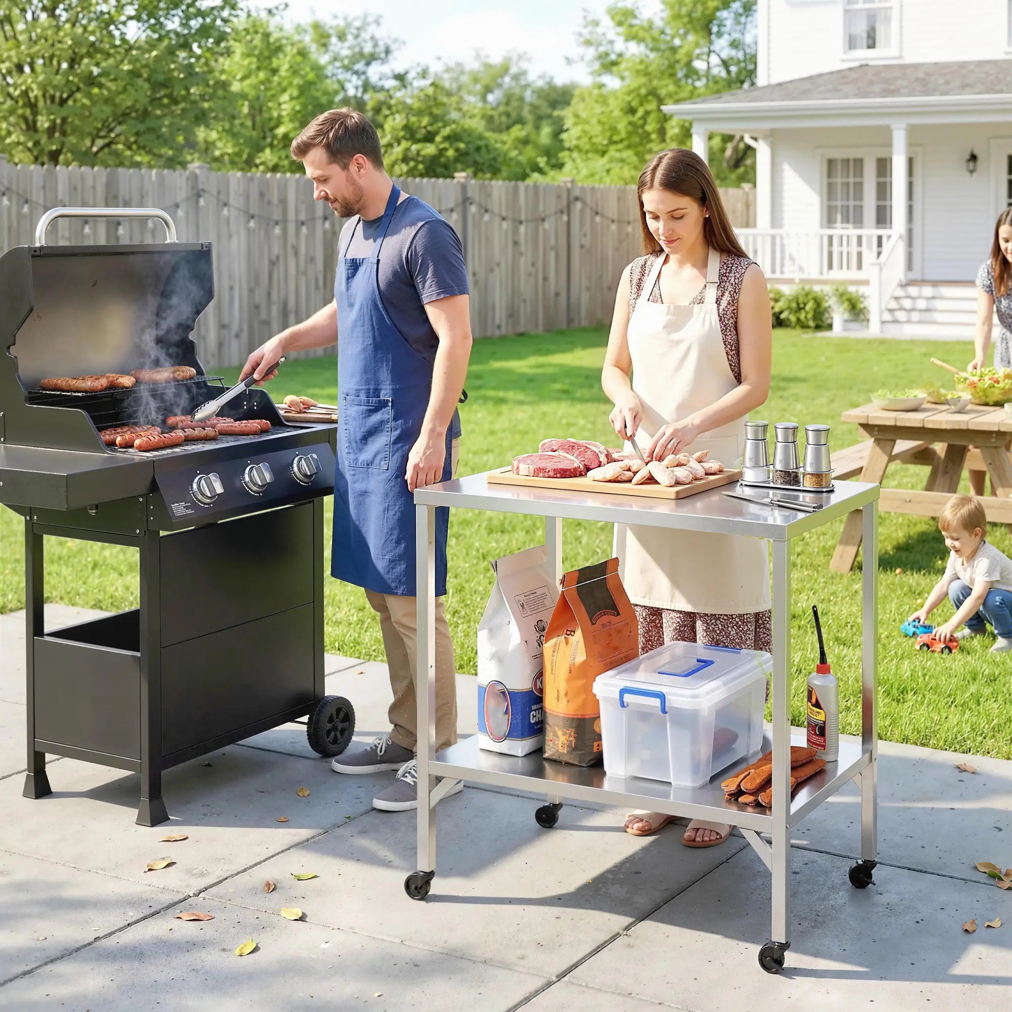 Outdoor Grill Cart, Stainless Steel Tabletop, Pizza Oven Stand, Lockable Wheels Outdoor Grill Carts at Gallery Canada