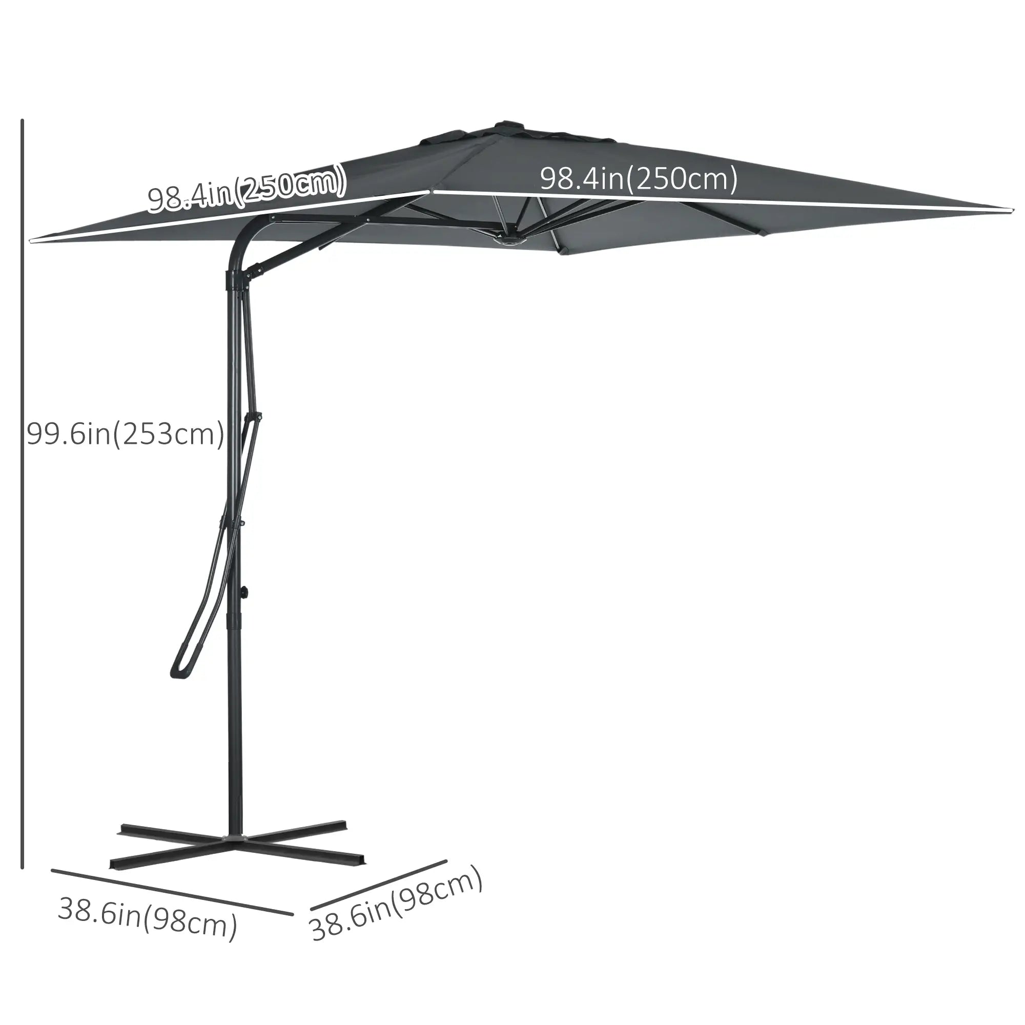 8FT Cantilever Patio Umbrella, Offset with Cross Base, Dark Gray Cantilever Umbrellas at Gallery Canada