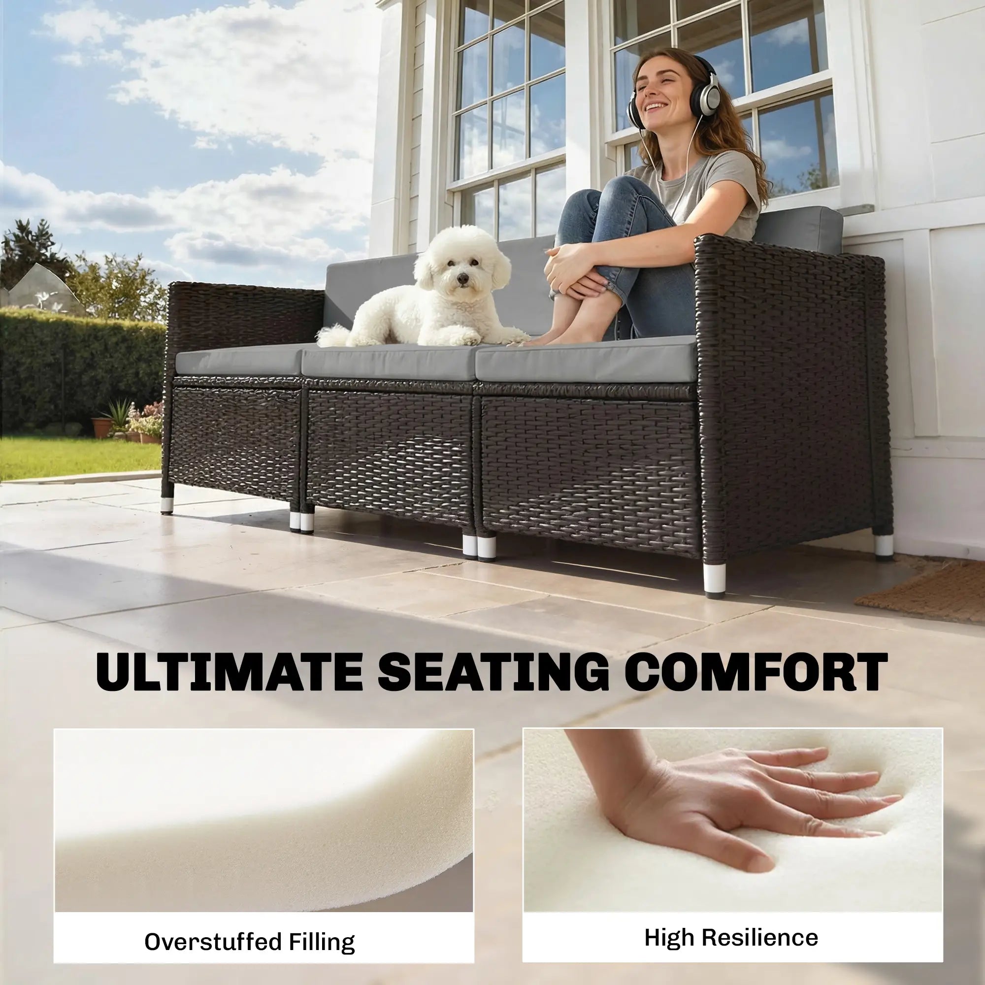 Water-Repellent Outdoor Loveseat Cushion, 23.6
