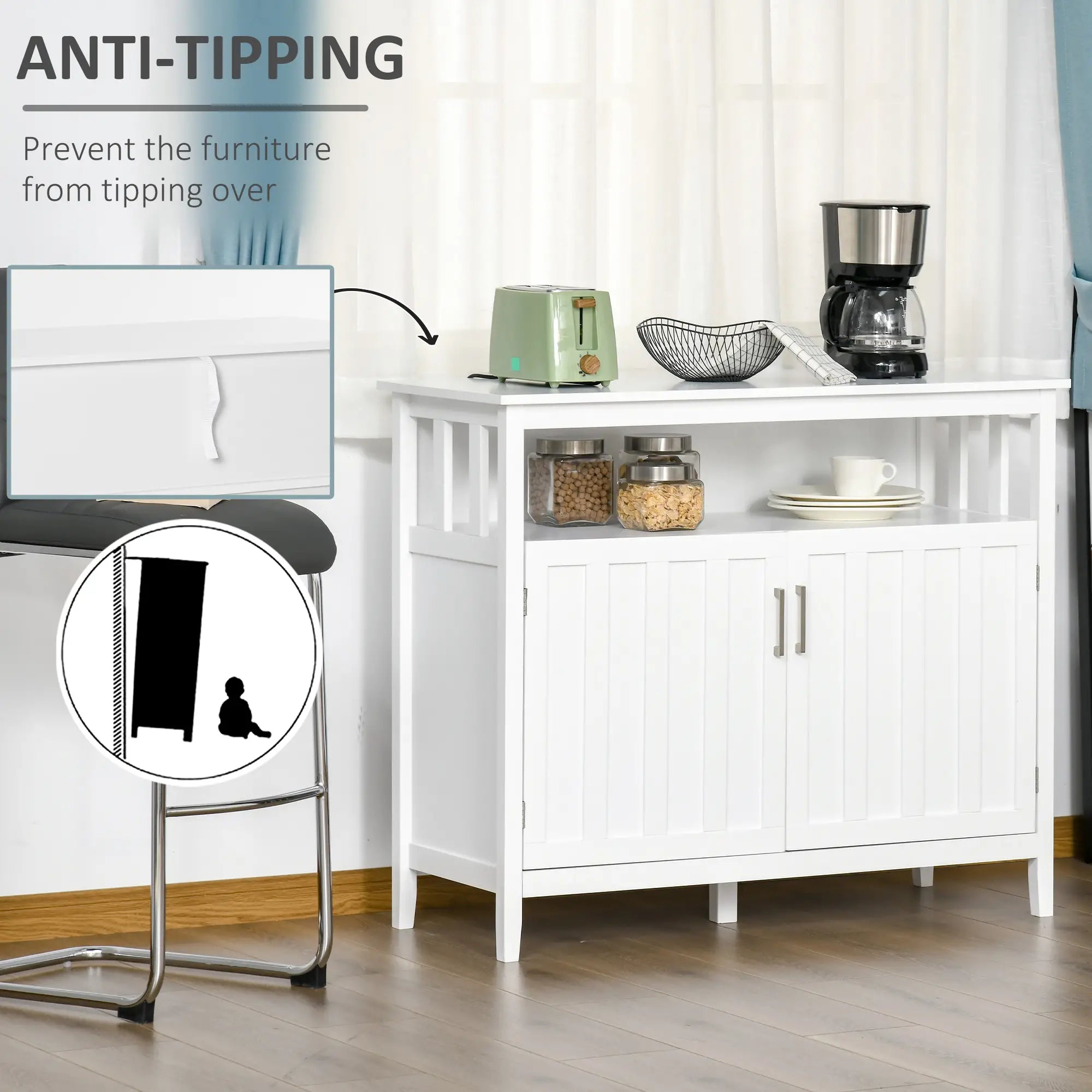 Sideboard Buffet Cabinet, 2 Doors, Adjustable Shelves, Kitchen Dining, White Bar Cabinets at Gallery Canada