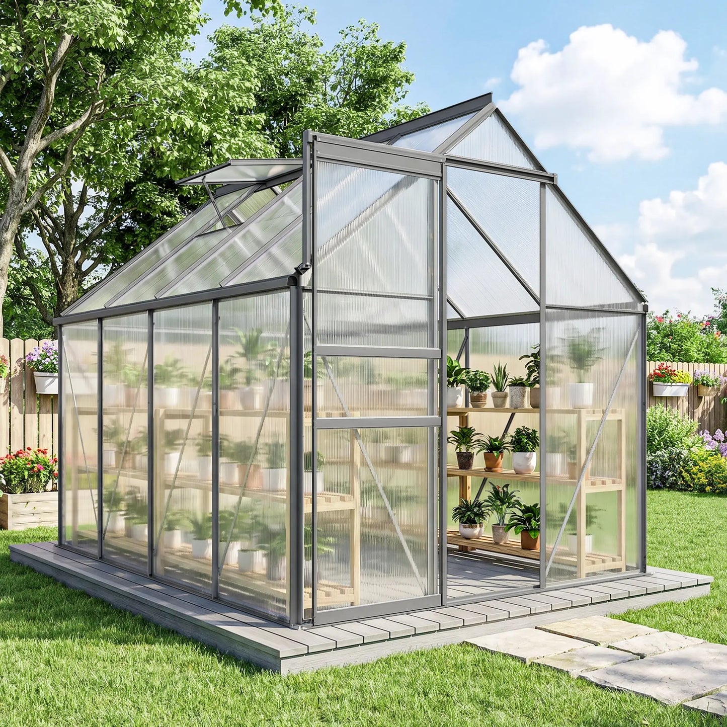 6' x 8' x 6.5' Polycarbonate Greenhouse, Walk-in, Adjustable Roof Vent, Charcoal Grey Walk In Greenhouses at Gallery Canada