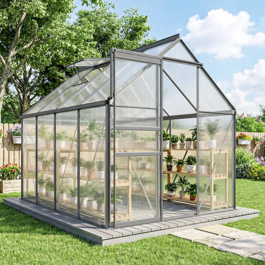 6' x 8' x 6.5' Polycarbonate Greenhouse, Walk-in, Adjustable Roof Vent, Charcoal Grey Walk In Greenhouses Clear, Charcoal Grey at Gallery Canada