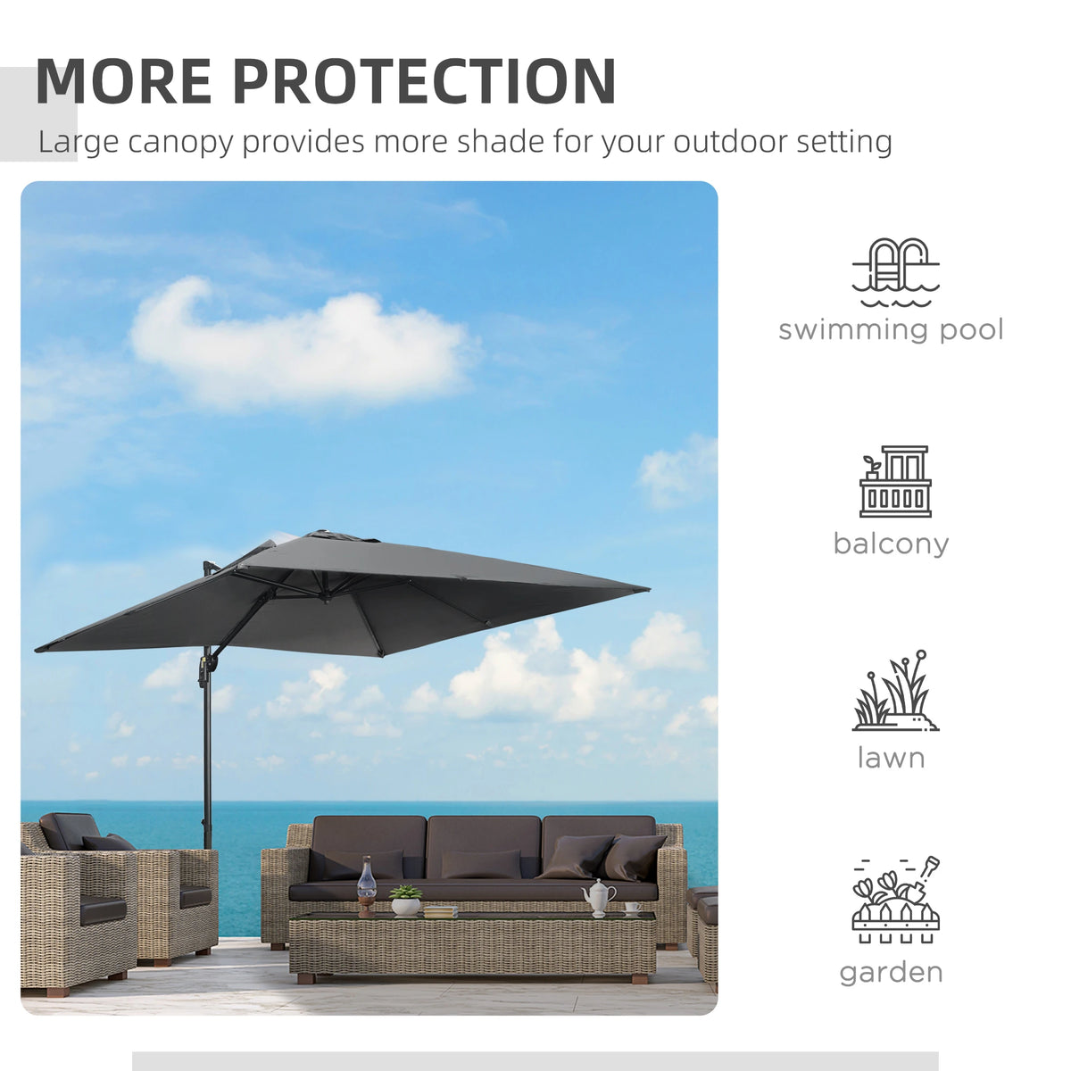 9ft Square Cantilever Patio Umbrella, Crank Handle, Tilt, Dark Grey Cantilever Umbrellas at Gallery Canada