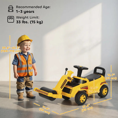 Kids Ride On Construction Car, Push Toy with Horn, Storage, Yellow Toy Excavators at Gallery Canada