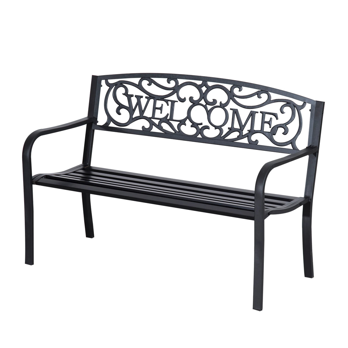 50" 2-Seater Garden Bench Patio Chair, Outdoor Furniture, Black Outdoor Benches Black at Gallery Canada