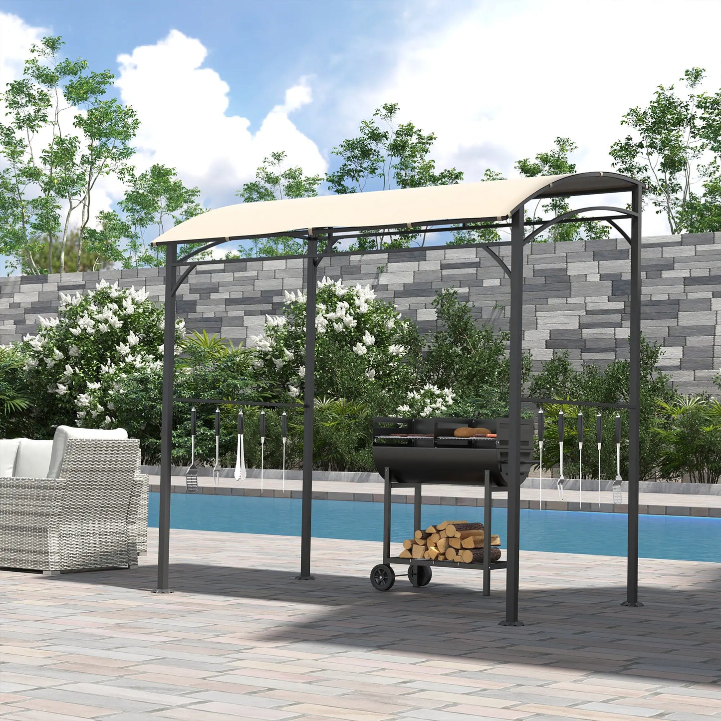 7' x 5' BBQ Grill Gazebo Tent, Steel Frame, Hooks, Beige BBQ Grill Gazebos at Gallery Canada