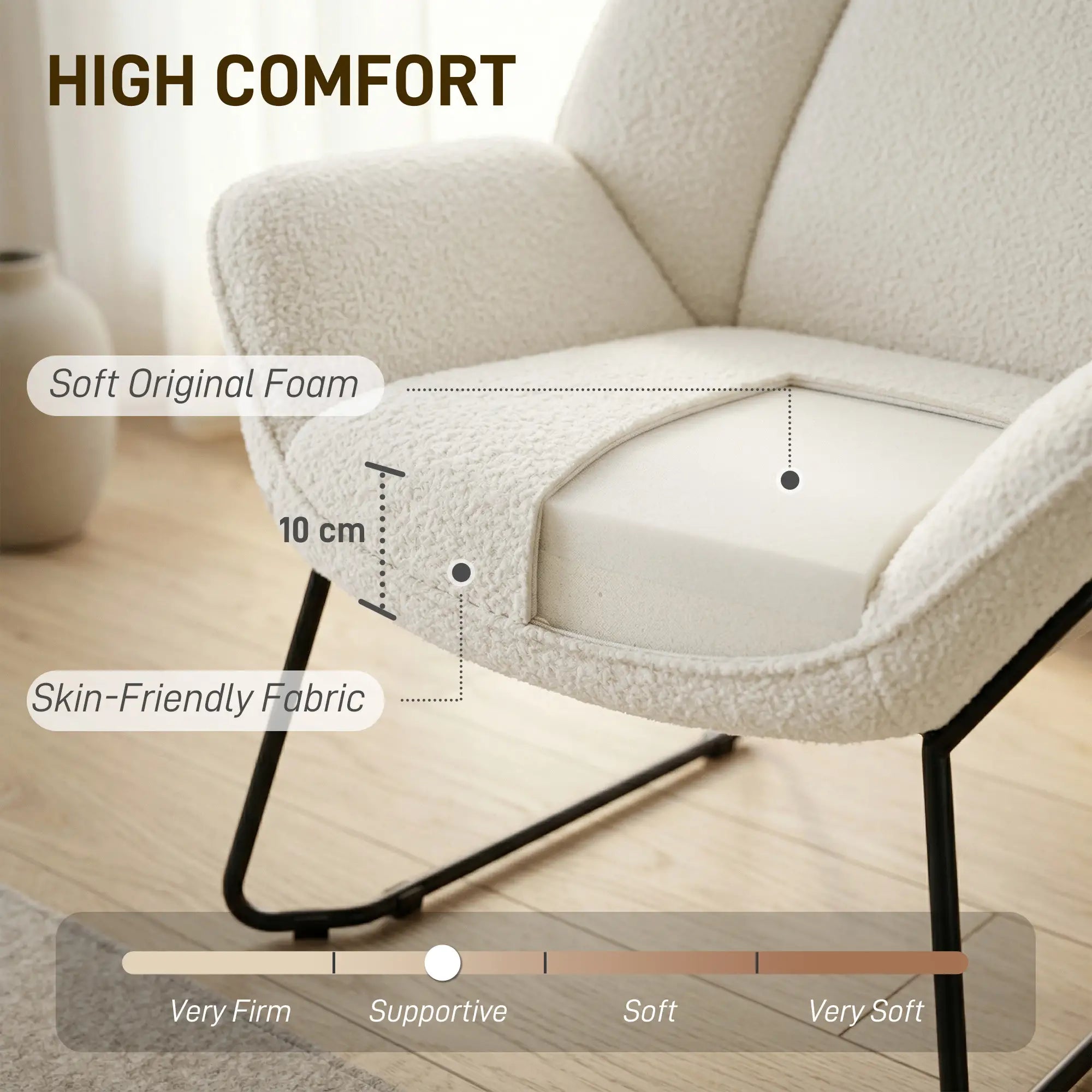 Accent Chair, Sherpa Fleece Armchair with Wide Backrest and Metal Legs, White Accent Chairs at Gallery Canada