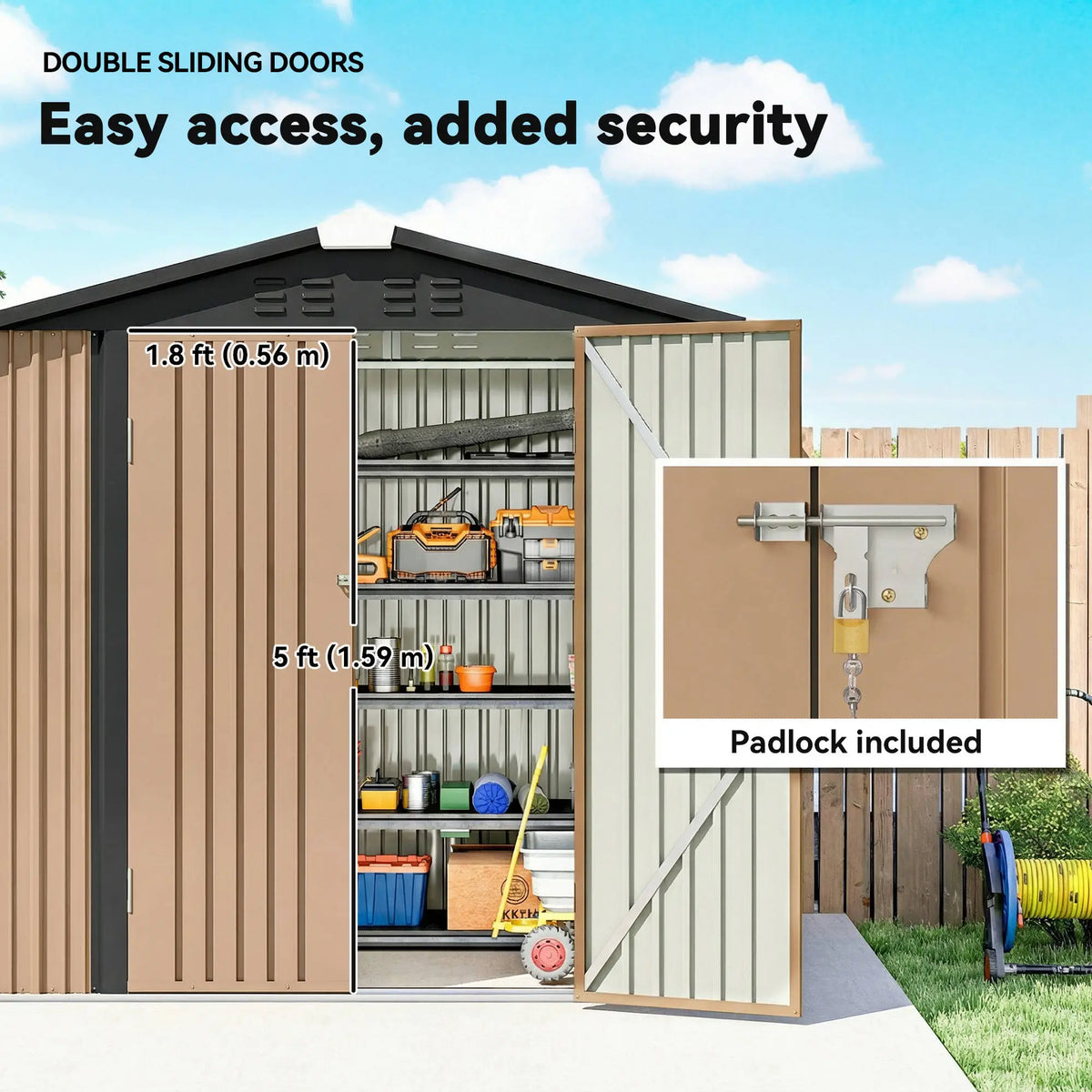 6.5' x 4' Metal Outdoor Storage Shed, Lockable Double Doors, 4 Vents, Brown Sheds at Gallery Canada