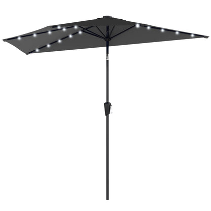 Half Outdoor Patio Umbrella, Solar LED Lights, Crank, 105.1" x 53.5", Black Half Round Umbrellas at Gallery Canada
