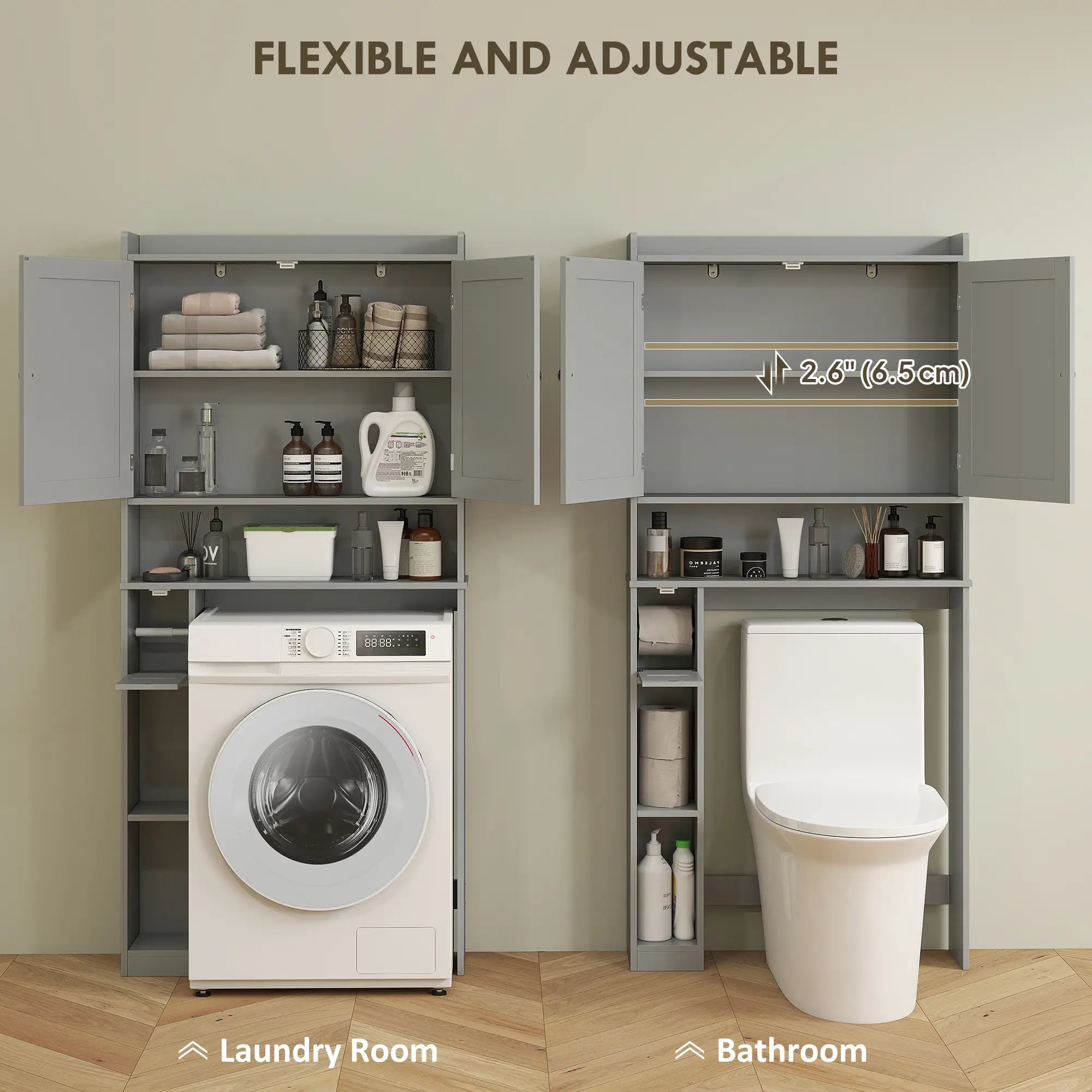 Over Toilet Storage Cabinet, 2 Doors, Toilet Paper Holder, Grey Bathroom Cabinets at Gallery Canada
