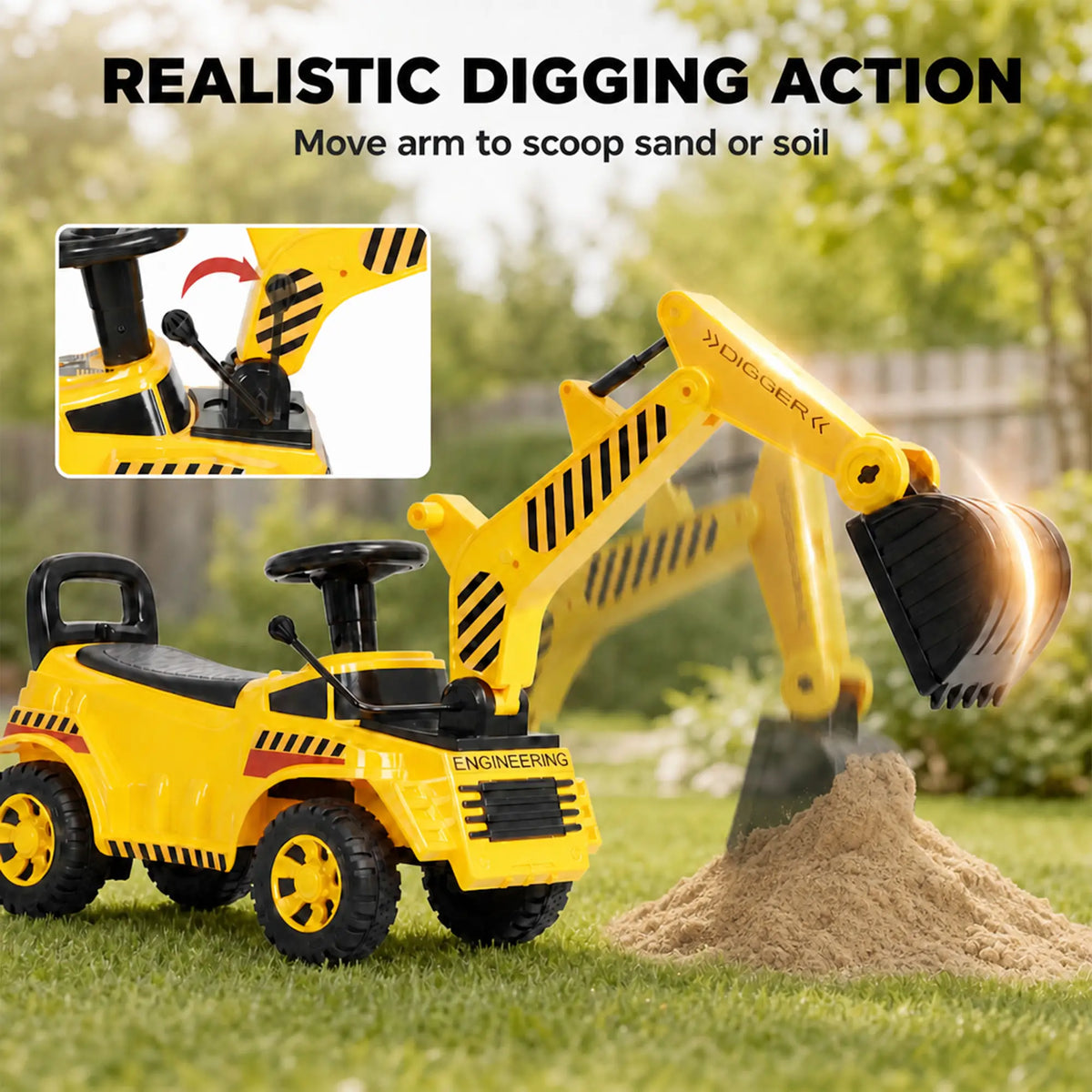 Kids Ride On Excavator Toy, Yellow Construction Digger, Helmet, Yellow Toy Excavators at Gallery Canada