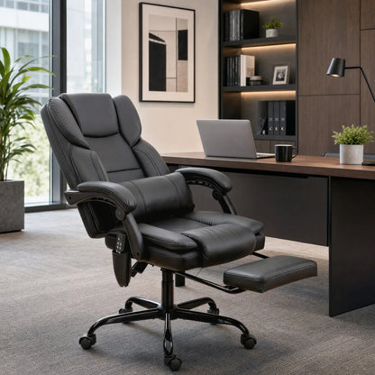 Massage Office Chair, Faux Leather Reclining Desk Chair with Lumbar Support, Footrest, Black Massage Chairs at Gallery Canada