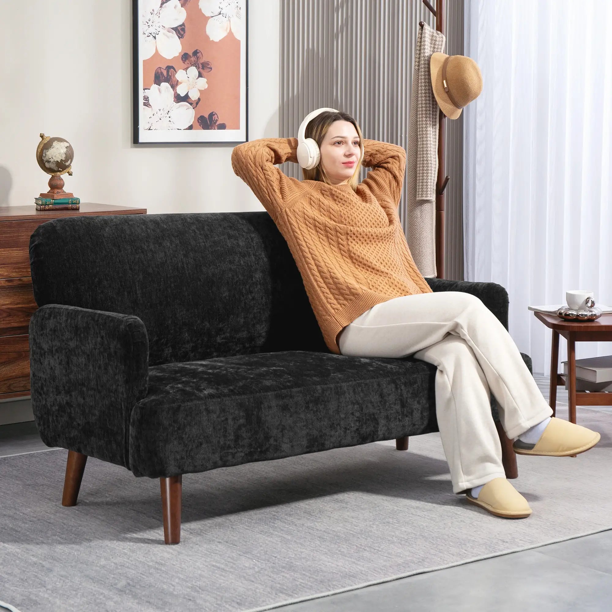 Velvet Fabric 2 Seater Sofa, Small Loveseat 8.3