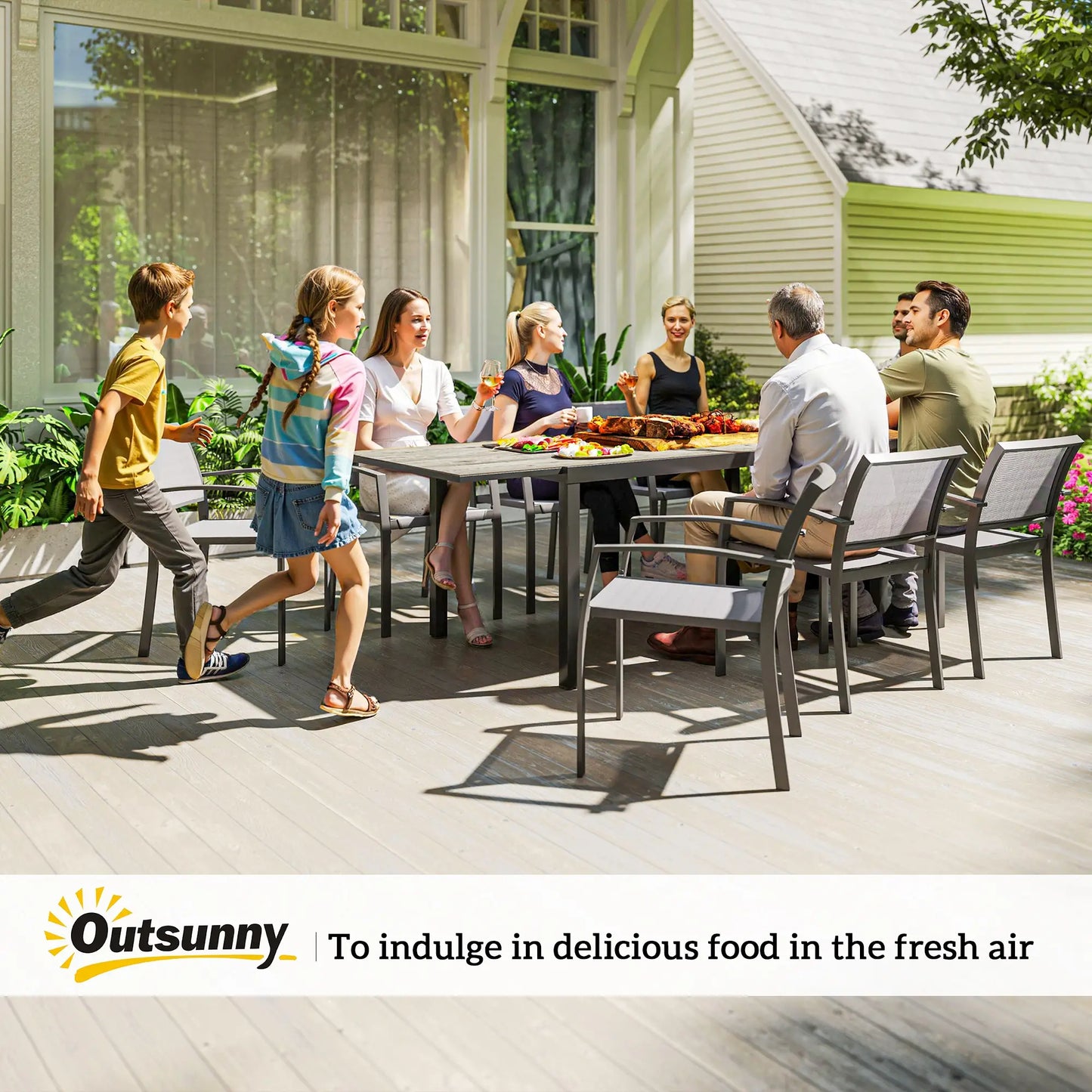 63"-94.5" Extendable Patio Dining Table, Outdoor Dining Table, Steel Frame, Grey Patio Dining Tables at Gallery Canada