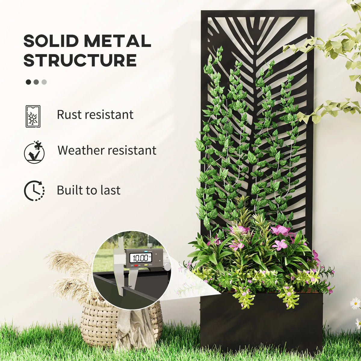 Raised Garden Bed, Outdoor Privacy Screen, Metal Planter Box with Trellis, Wall-Mounted, Black Raised Garden Beds at Gallery Canada