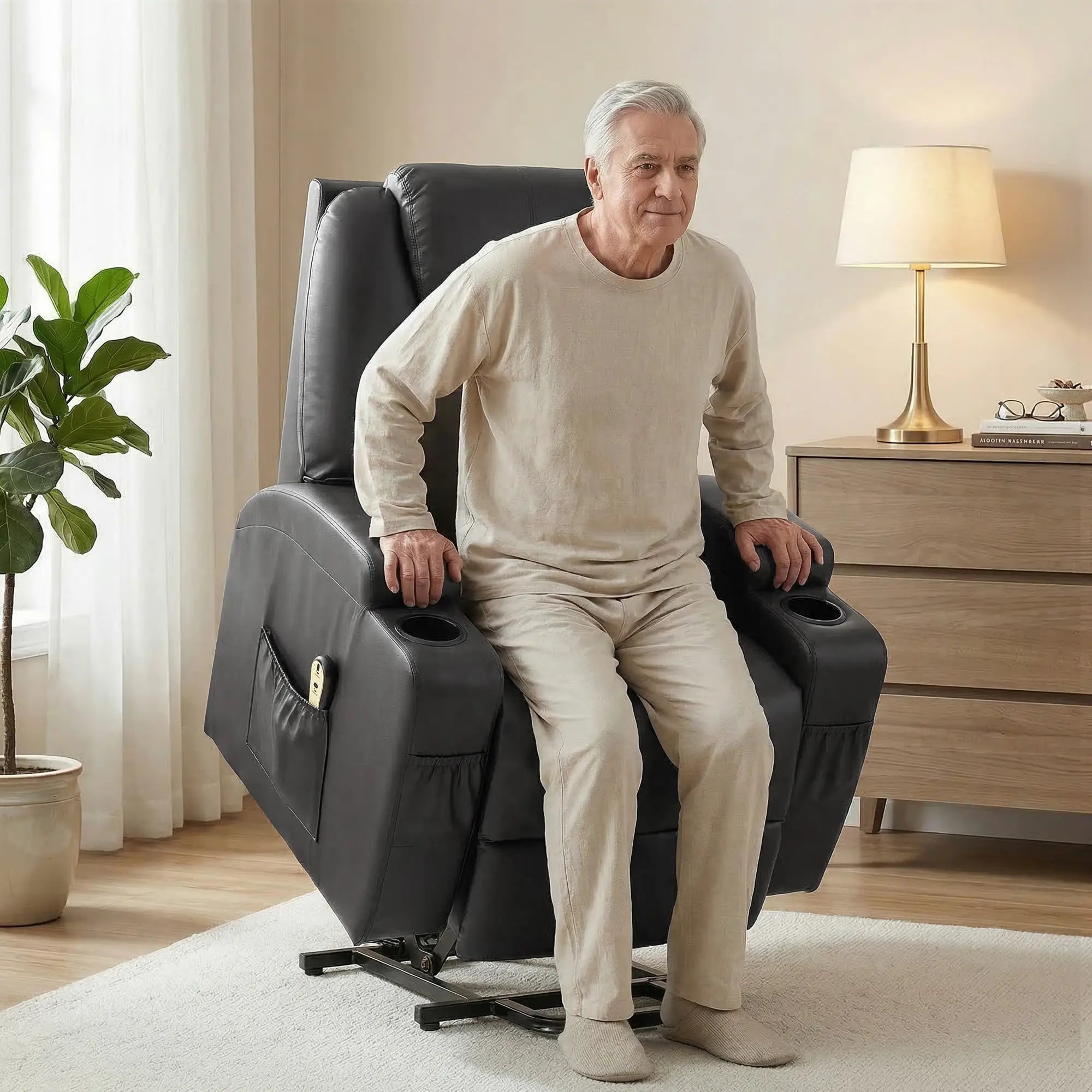 Power Lift Recliner Chair, PU Leather, Remote Control, Black Electric Power Lift Chairs at Gallery Canada