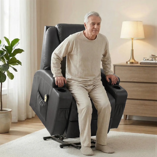Power Lift Recliner Chair, PU Leather, Remote Control, Black Electric Power Lift Chairs Black at Gallery Canada