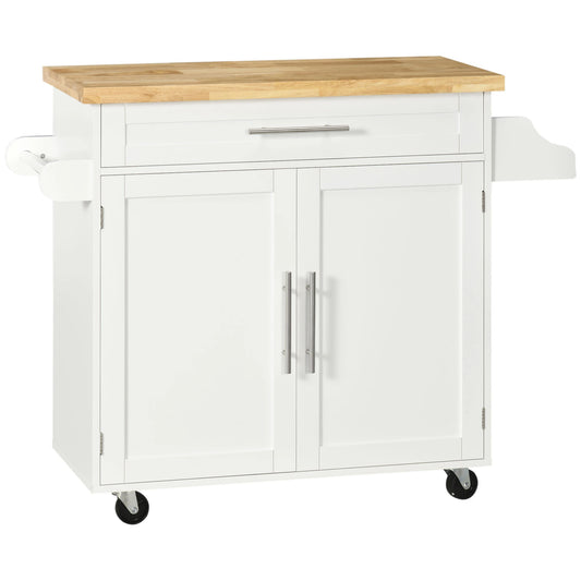 Kitchen Island with Storage, Adjustable Shelf, Drawer, Spice Rack, White Kitchen Islands & Kitchen Carts White, Natural at Gallery Canada