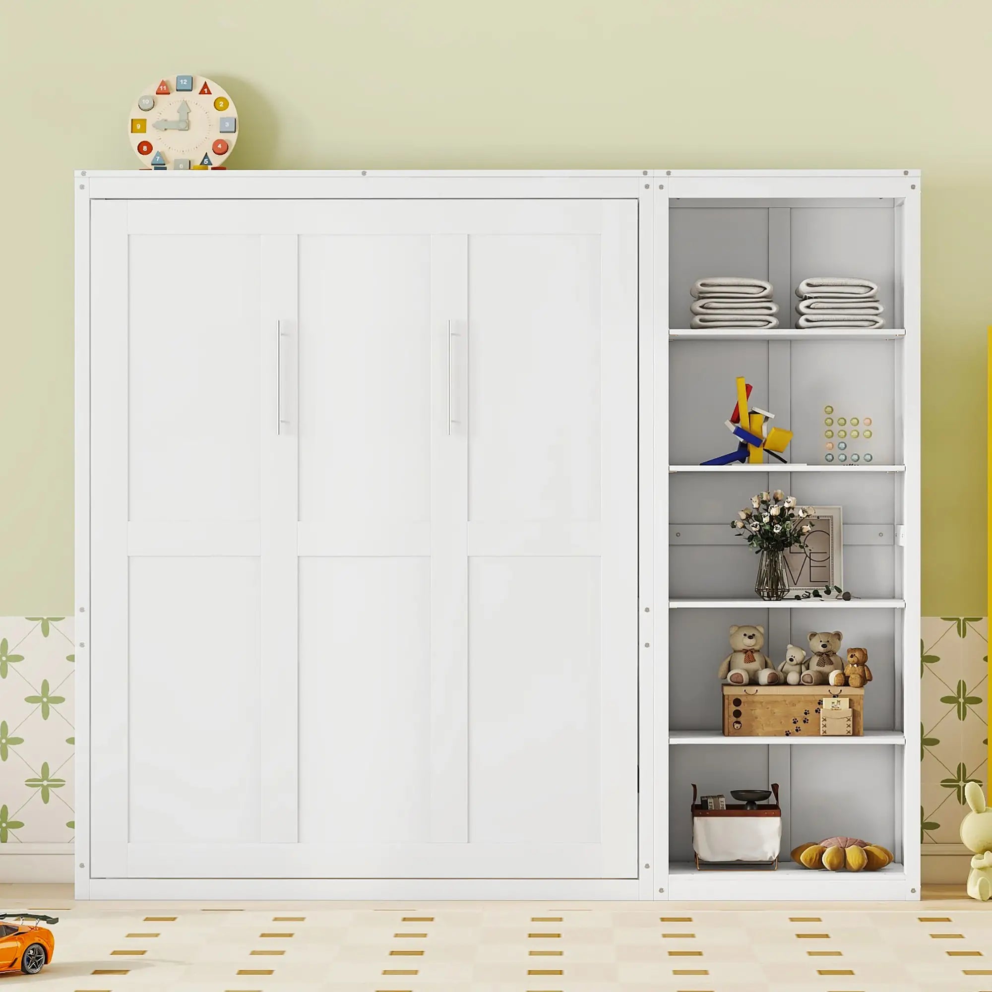 Murphy Bed with Shelves, Dual Piston Mechanism, 94
