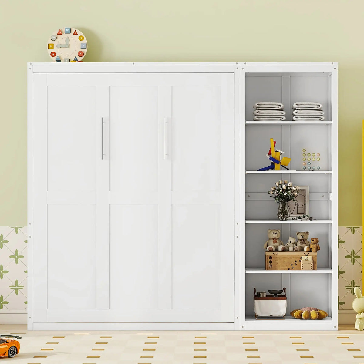 Murphy Bed with Shelves, Dual Piston Mechanism, 94" L x 16" W x 88.5" H, White Bed Frames at Gallery Canada