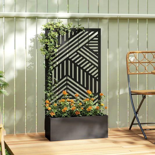 44.5" Metal Planter Box with Trellis, Raised Garden Bed for Climbing Plants Galvanized Planter Boxes Black at Gallery Canada