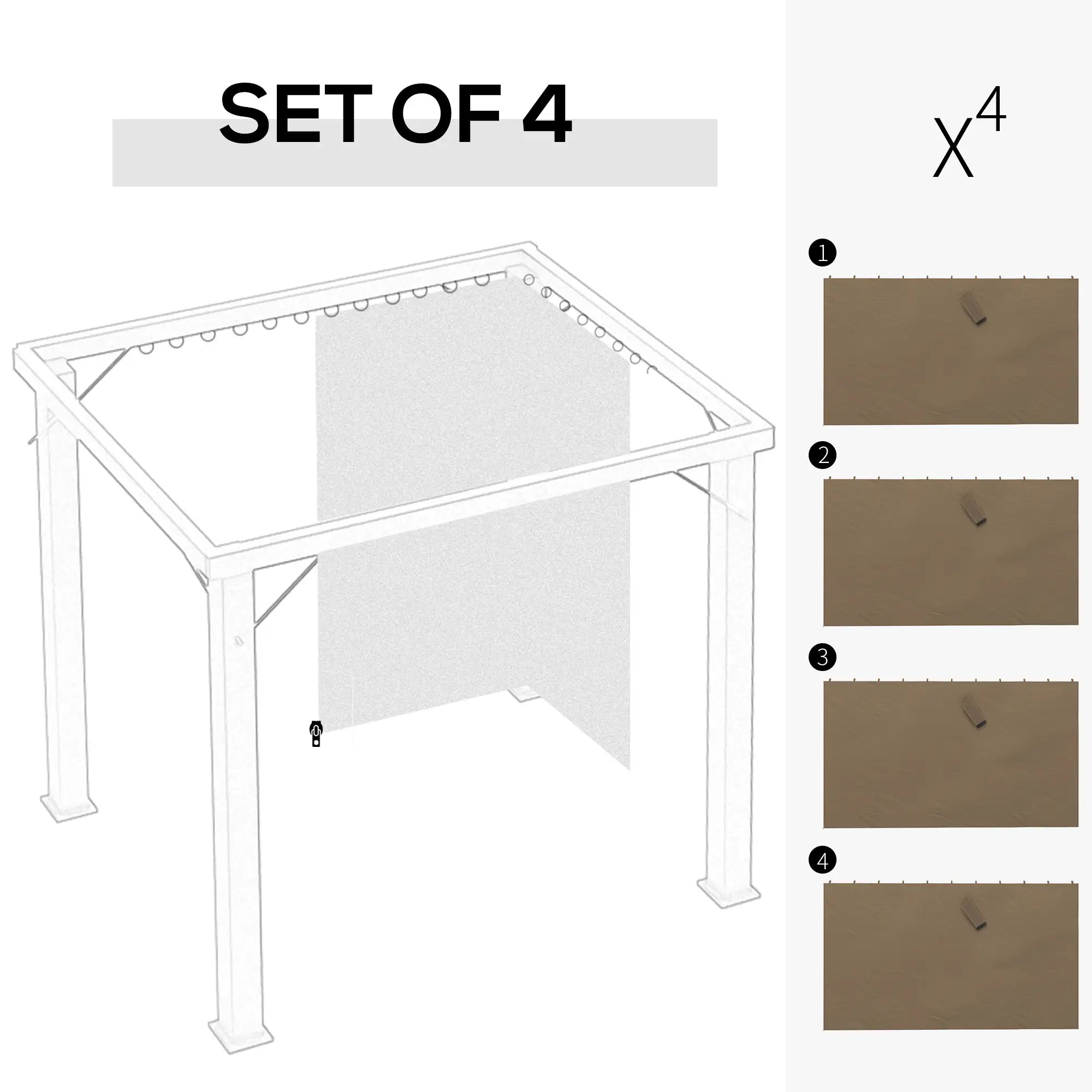 4-Panel Gazebo Curtains, Privacy Sidewall for 10' x 13' Canopy, Dark Brown Gazebos at Gallery Canada