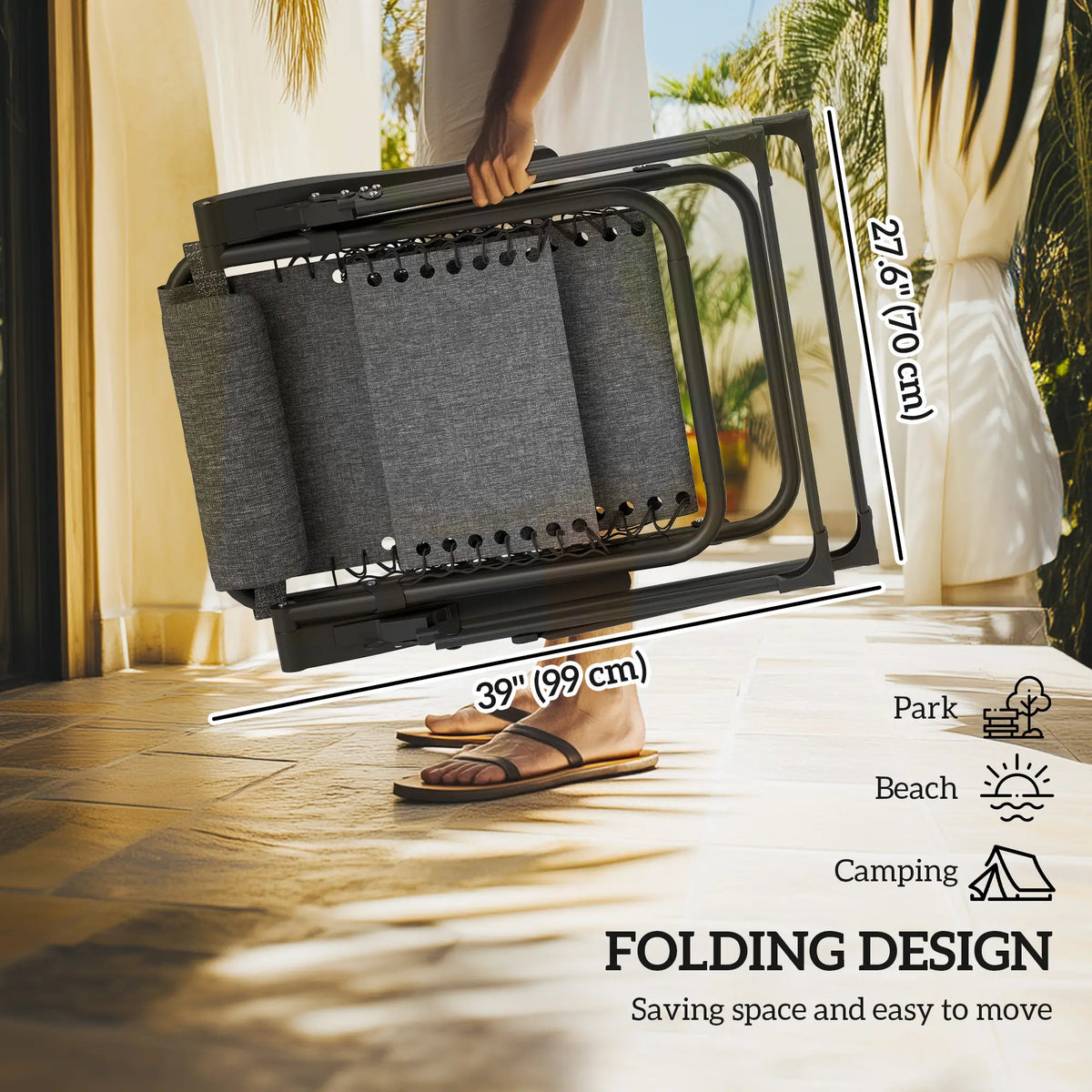 Padded Folding Recliner Chair, Adjustable Backrest, Removable Cushion, Black Lounger Chairs at Gallery Canada