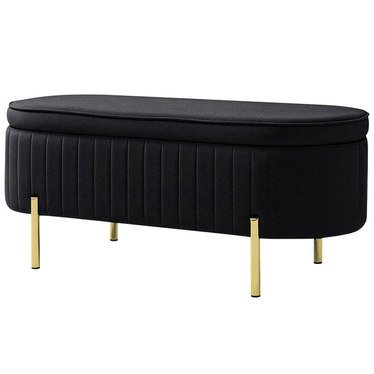 Upholstered Bedroom Bench, Channel Tufted Ottoman, Black Storage Ottomans & Benches Black at Gallery Canada