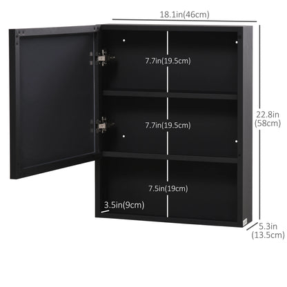 Wall-Mounted Medicine Cabinet, Single Door with Shelves, Stainless Steel Frame, Black Mirror Medicine Cabinets at Gallery Canada
