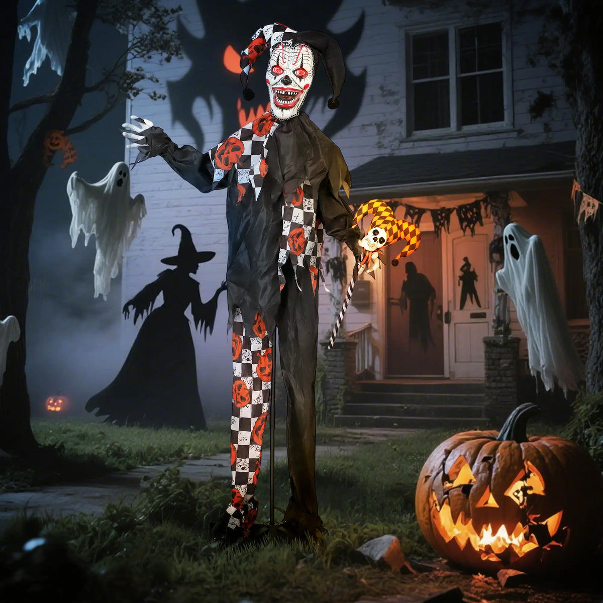 Life Size Animated Clown, Red Light Up Eyes, Sound Activated Decorations, Red Halloween Decorations at Gallery Canada