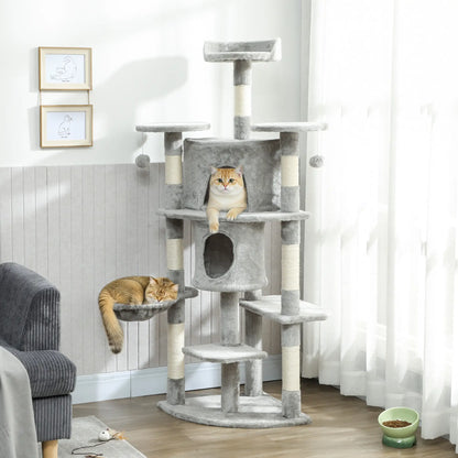 62" Cat Tree With Scratching Post, 2 Condos, Hammock, Light Grey Multi-Level Cat Towers at Gallery Canada