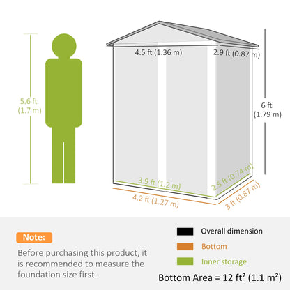 4.5 x 3ft Outdoor Storage Shed, Waterproof Metal Garden Shed, Light Grey Sheds at Gallery Canada