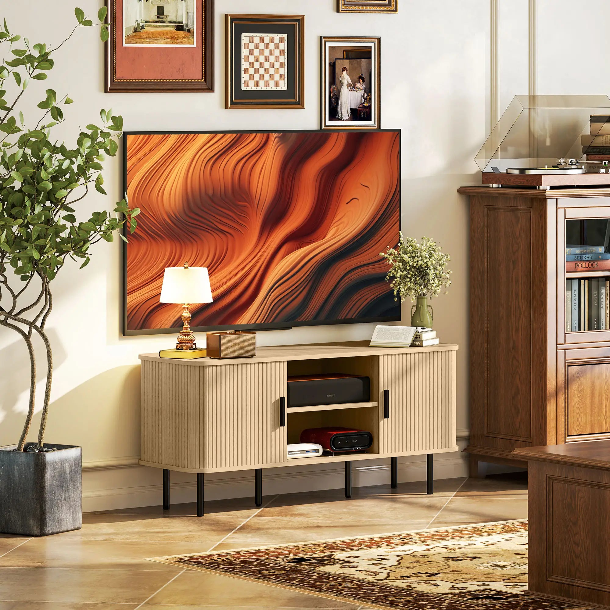 TV Stand for 55 Inches, Storage Shelves, Living Room, Oak Tone TV Stands at Gallery Canada