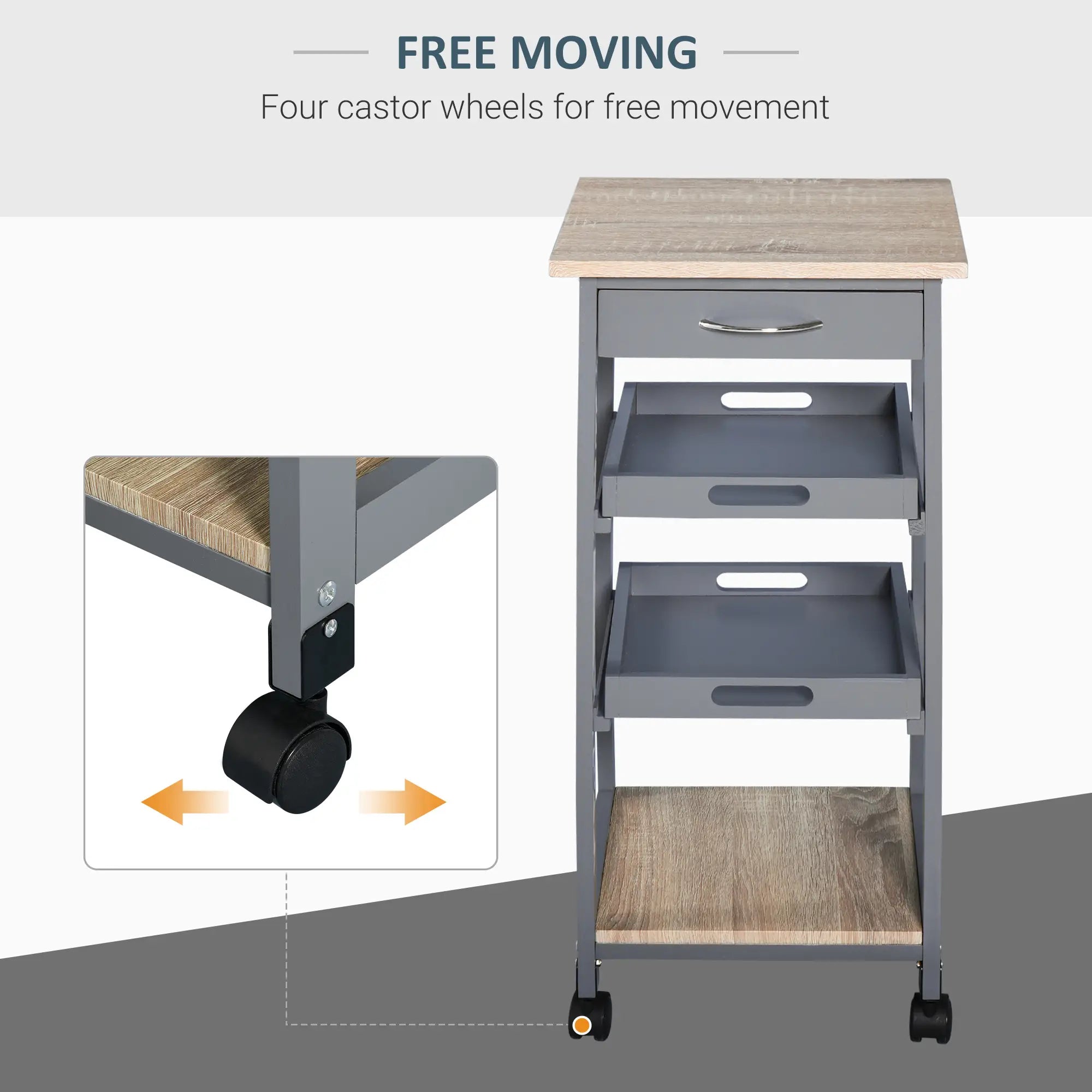 Kitchen Island Rolling Cart with Drawer, Grey Kitchen Islands & Kitchen Carts at Gallery Canada