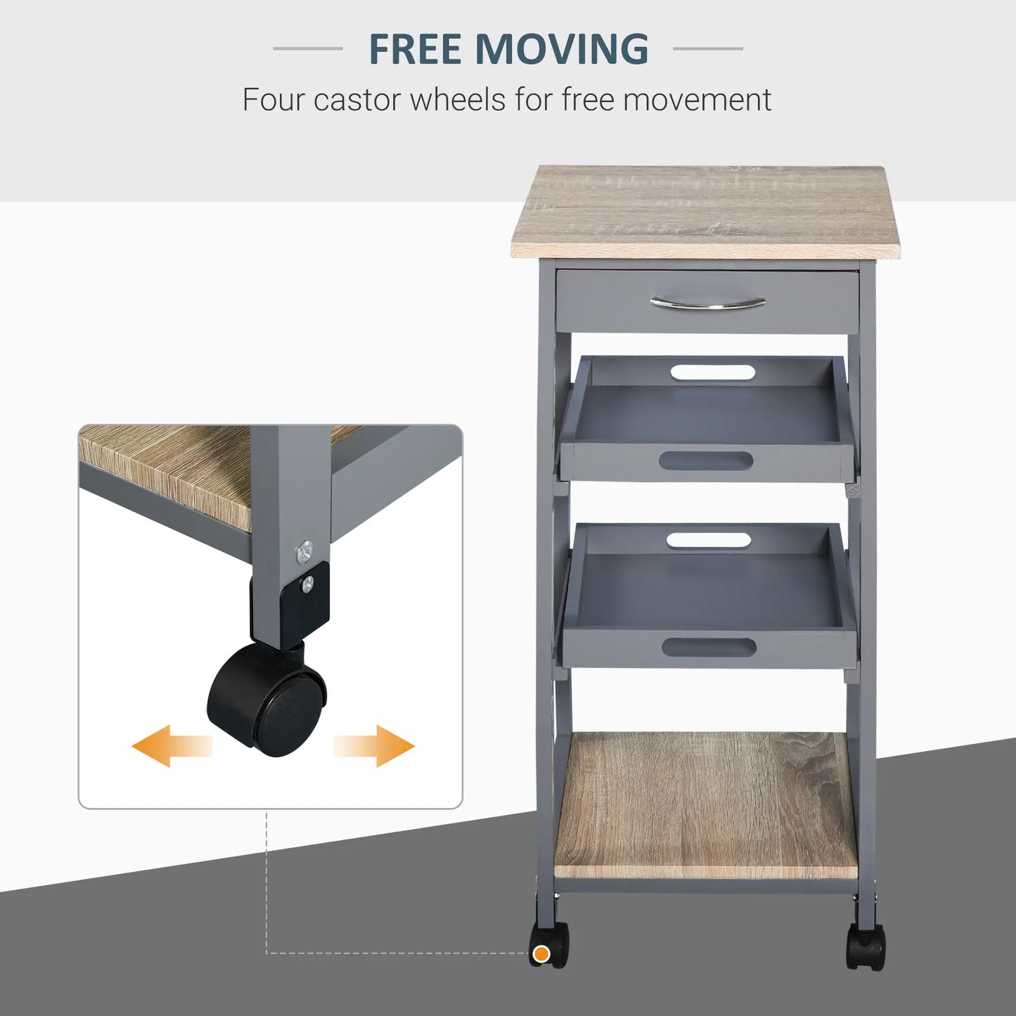 Kitchen Island Rolling Cart with Drawer, Grey Kitchen Islands & Kitchen Carts at Gallery Canada