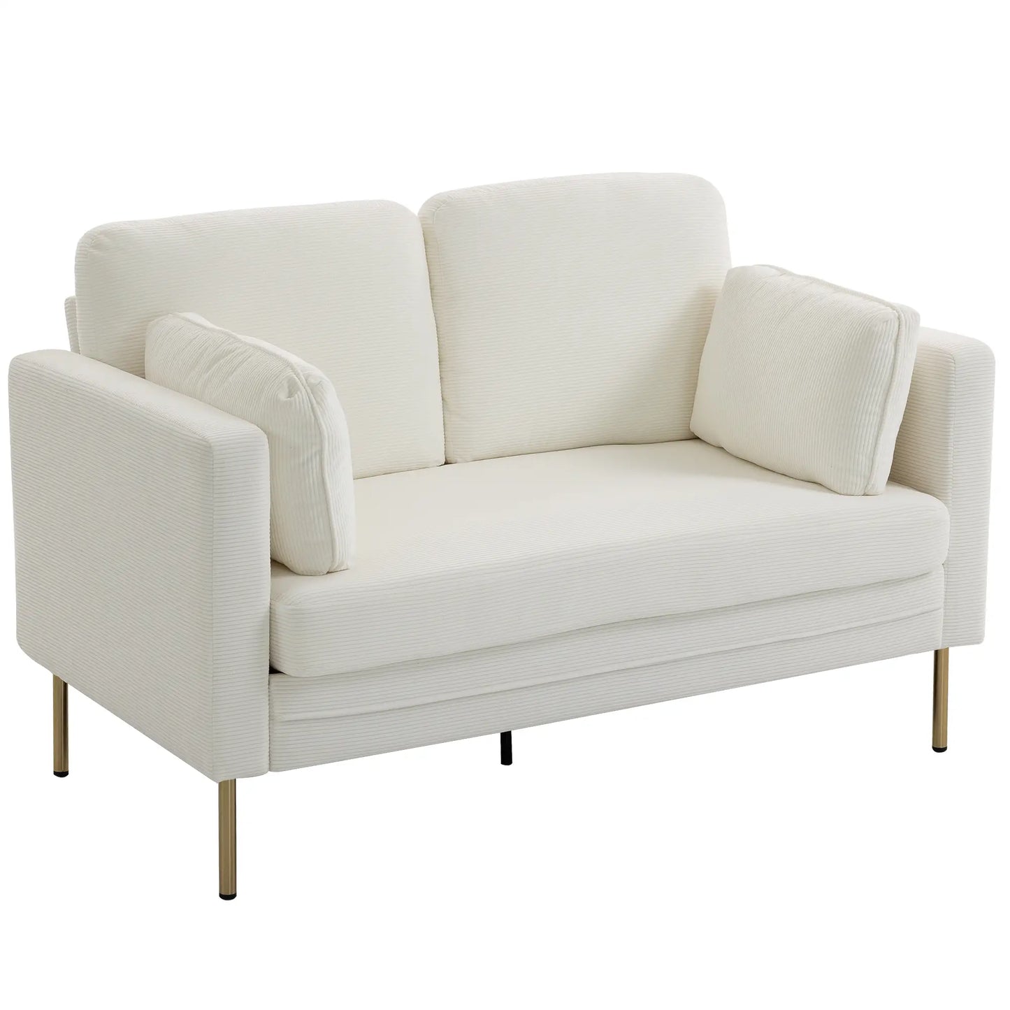 55" Loveseat Sofa, Metal Legs, 2 Pillows, Cream White 2-Seater Sofas Cream at Gallery Canada