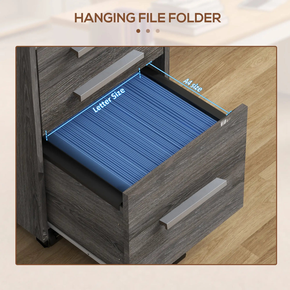 3 Drawer Vertical File Cabinet, Mobile with Lock, Wheels, A4, Letter Size, Grey Office Cabinets & Cupboards at Gallery Canada