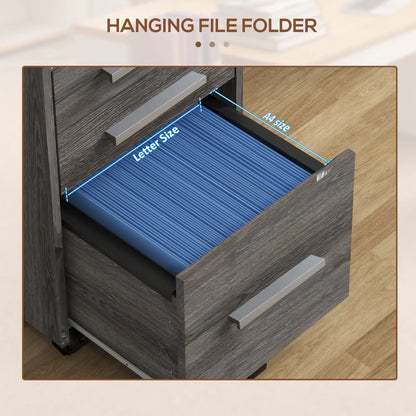 3 Drawer Vertical File Cabinet, Mobile with Lock, Wheels, A4, Letter Size, Grey Office Cabinets & Cupboards at Gallery Canada