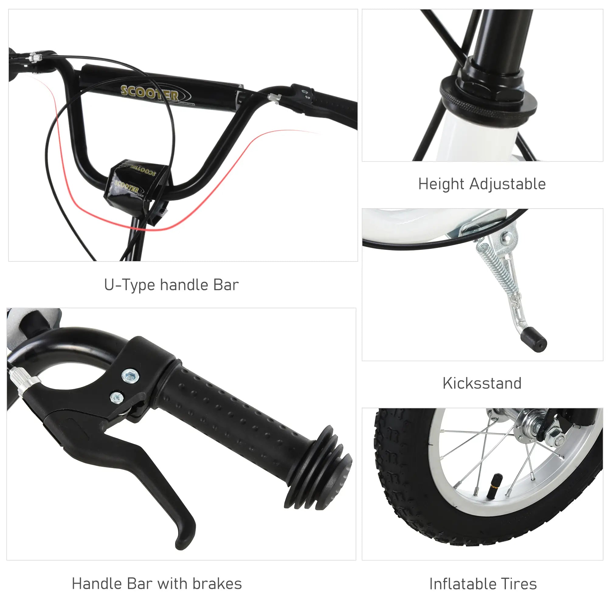 Dual Brakes Kick Scooter, 12-Inch Inflatable Wheel, Age 5+, White Scooters at Gallery Canada