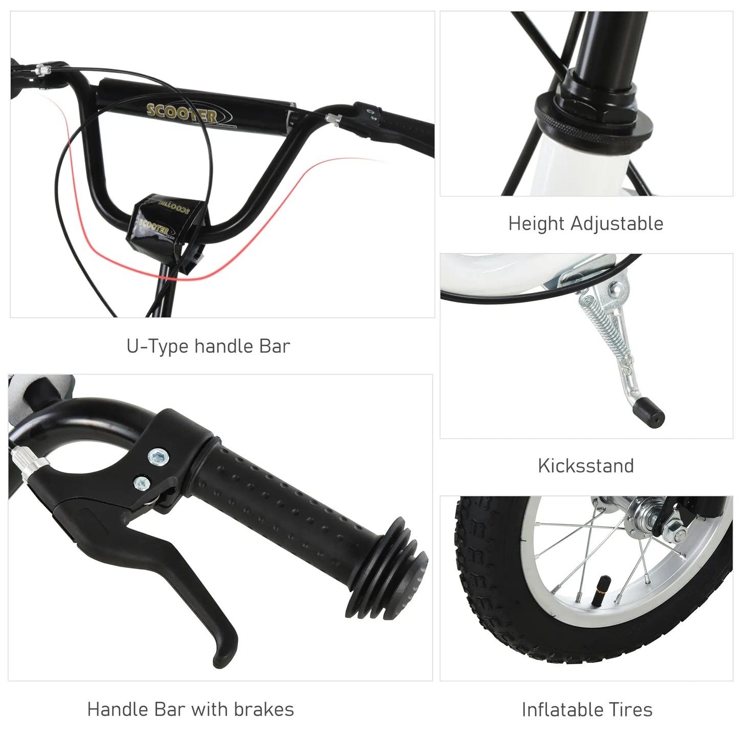 Dual Brakes Kick Scooter, 12-Inch Inflatable Wheel, Age 5+, White Scooters at Gallery Canada