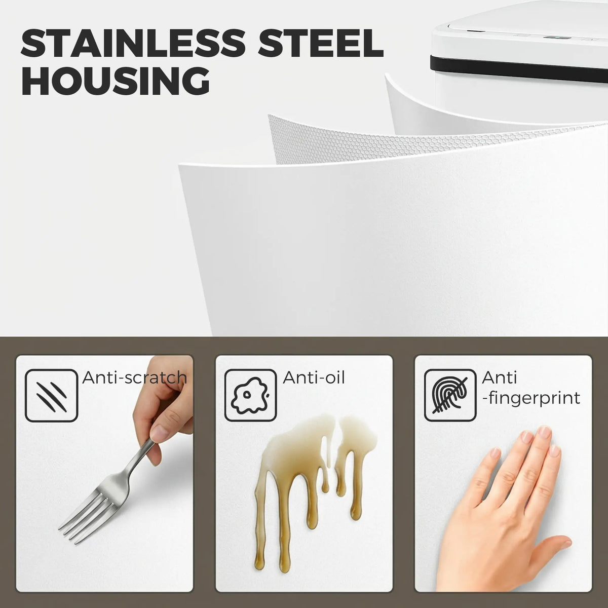 50 L Automatic Garbage Can, Soft-Close Lid, Stainless Steel, White Kitchen Trash Cans at Gallery Canada